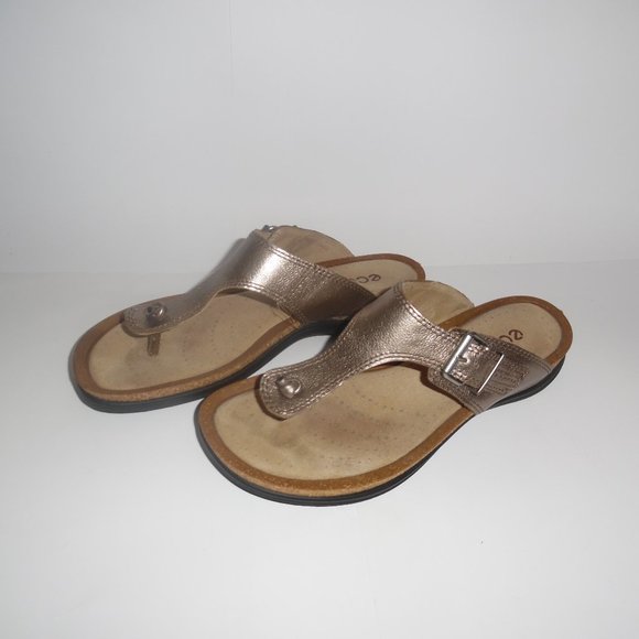 ECCO Passion Warm Grey Metallic Thong Slip Casual Comfy Leather Sandal - Picture 9 of 14